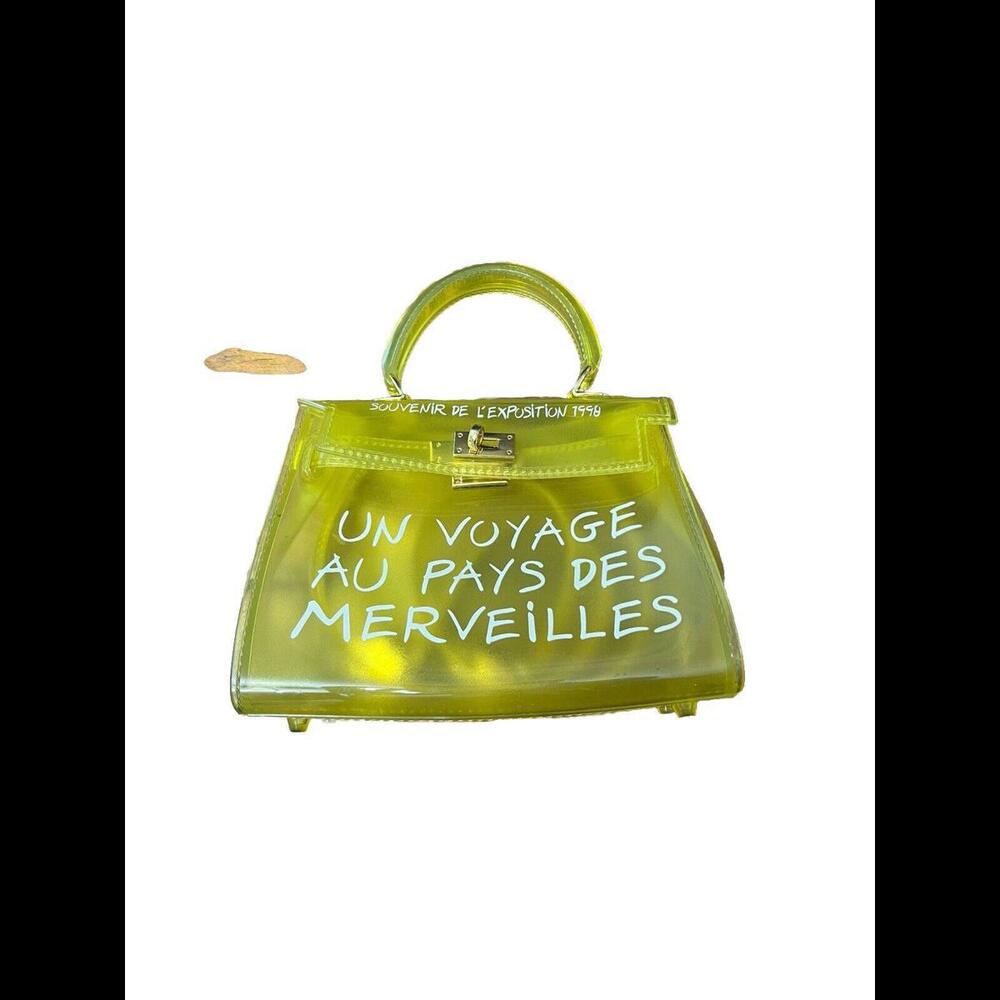 Nicole Yellow Clear Handbag with White Script